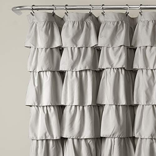 Lush Decor Ruffle Shower Curtain | Floral Textured Vintage Chic Farmhouse Style Design, Light Gray, 72" x 72"