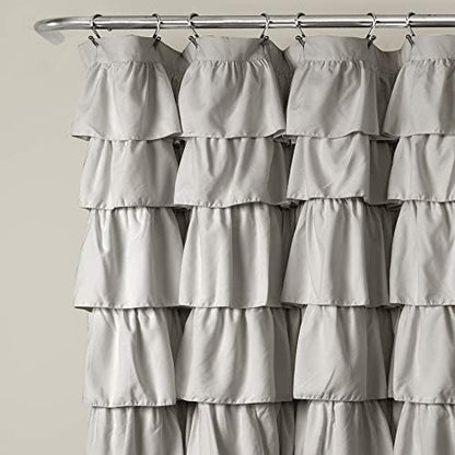 Lush Decor Ruffle Shower Curtain | Floral Textured Vintage Chic Farmhouse Style Design, Light Gray, 72" x 72"