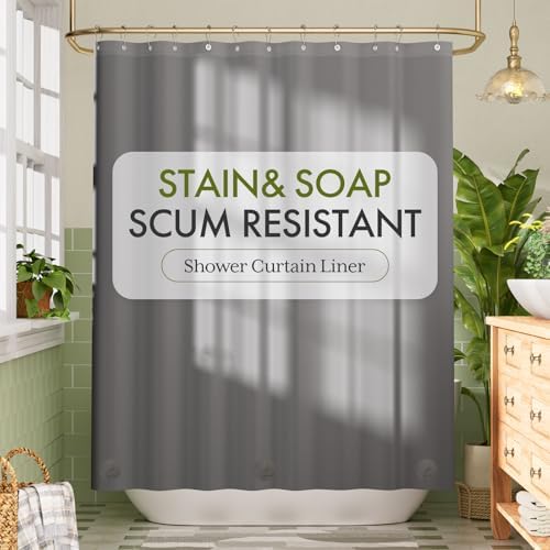 Bathway Shower Curtain Liner, Grey Shower Curtain Liner 72x72 PEVA Waterproof Shower Curtain Liner Plastic with 3 Magnets and 12 Rustproof Metal Grommets, Lightweight Shower Liner for Bathroom
