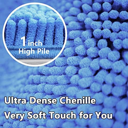 BOANKODU Bathroom Rugs Sets 2 Piece, Extra Soft Chenille Bath Mat Absorbent Bathroom Rug, Bathroom Mat with PVC Non-Slip Bottom, Machine Washable Bath Rugs (32x20 Inch + 24x16 Inch, Snow Cyan)