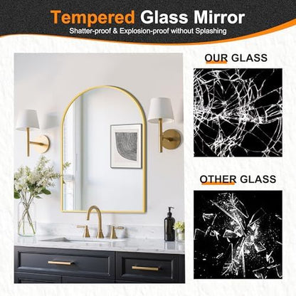 Delma Arched Bathroom Mirror, Gold, 20"x30"