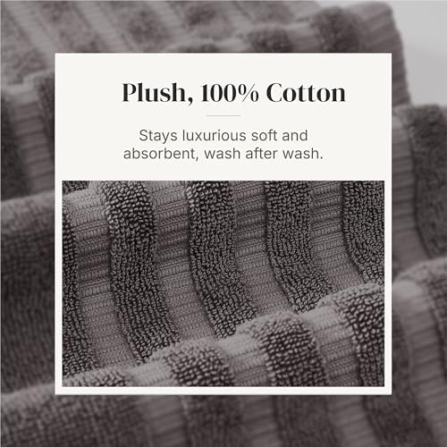 Modern Threads 6 Piece Bath Towel Set – Bathroom Set with 2 Bath Towels, 2 Hand Towels, and 2 Wash Cloths – 100% Cotton, Super Absorbent & Extra Soft – Reversible Classic Diamond (Gray)