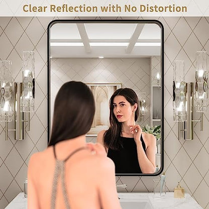 LOAAO 24X32 Inch Black Metal Framed Bathroom Mirror