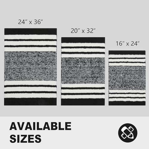 CozeCube Jet Black Striped 24"x16" Non Slip Washable Bath Mat