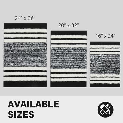 CozeCube Jet Black Striped 24"x16" Non Slip Washable Bath Mat