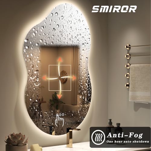 SMIROR 48x26 Irregular Backlit Led Lighted Bathroom Vanity Mirror