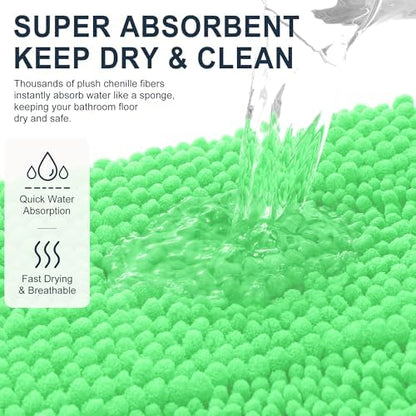 Smiry Thick Chenille Bathroom Rugs 30x20, Absorbent Bath Mat, Mint Green