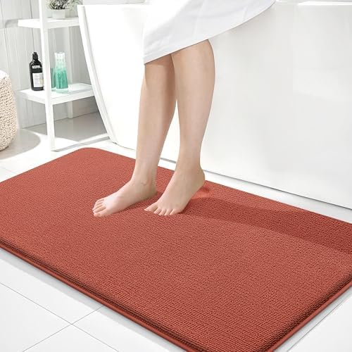OLANLY Memory Foam Bathroom Runner Rugs 44x24, Long Mats, Rustic Terracotta