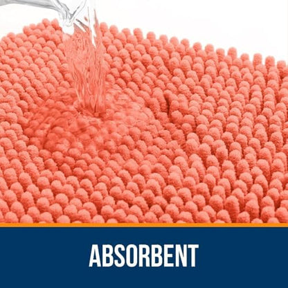 OLANLY Chenille Bathroom Rugs Mats Sets 2 Piece, 24"x16"+24"x20", Coral