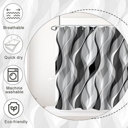 Grey Striped Shower Curtain with Hooks for Bathroom 54x72 Inch