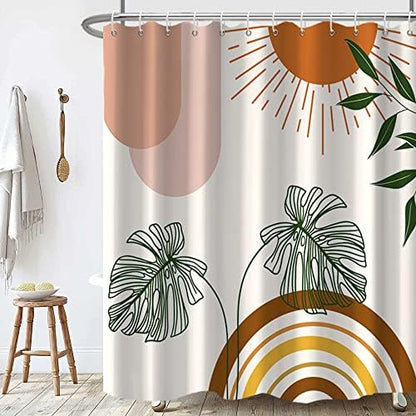 Boho Orange Shower Curtain with Hooks for Bathroom 72x84 Inch