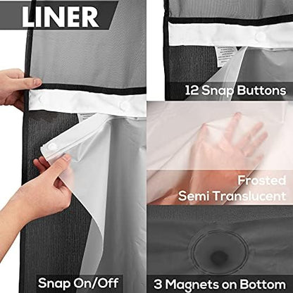 River Dream No Hook Shower Curtain with Snap-in Liner Set, Black, 71x74