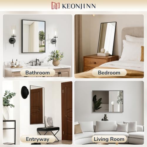 Keonjinn 16" x 24" Small Bathroom Mirrors for Over Sink, Black Metal Framed