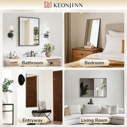 Keonjinn 48 x 30 Inch Black Bathroom Mirrors for Over Sink, Metal Frame