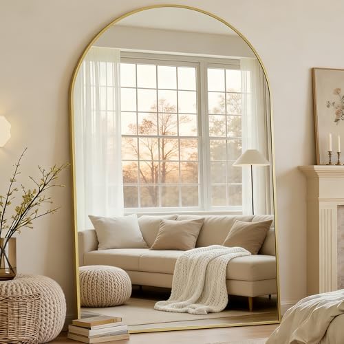 Dewfig Arched Full Length Mirror, 90"x46" Large Floor Mirror, Gold