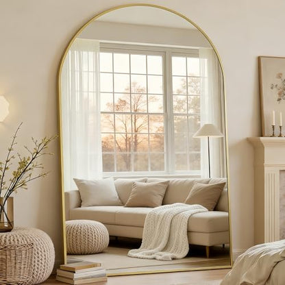 Dewfig Arched Full Length Mirror, 90"x46" Large Floor Mirror, Gold