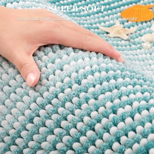 BSICPRO Large Bathroom Rugs Runner, 22x60 Striped Bath Mats, Aqua Green