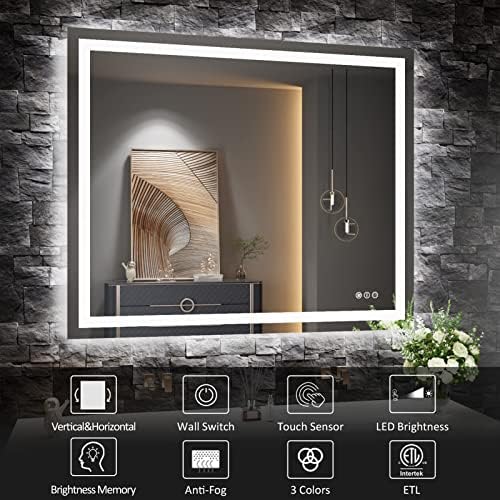 Amorho LED Bathroom Mirror 48"X40" with Front Light and Backlit
