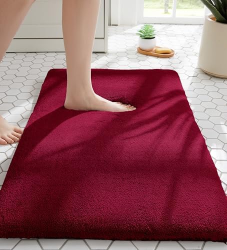 MINIDEAR Bathroom Rugs 36x24 Wine Red - Thick Memory Foam Bath Mat, Ultra Soft & Plush Fluffy, Non-Slip, Quick Dry, Absorbent Washable Floor Microfiber Mat for Tub, Home Decor Accessories