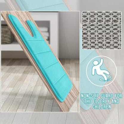 Yimobra Memory Foam Toilet Bath Mat U-Shaped, Soft and Comfortable, Super Water Absorption, Non-Slip, Thick, Machine Wash and Easier to Dry for Bathroom Commode Contour Rug, 24 X 20 Inches, Lake Blue