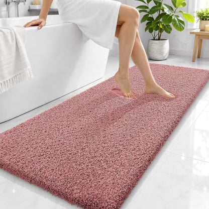 OLANLY Microfiber Bathroom Runner Rugs 59x24, Soft Bath Mat, Deep Rose