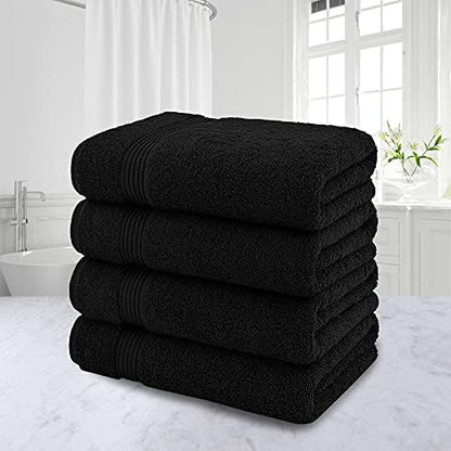 American Veteran Towel, 100% Cotton Turkish Bath Towels for Bathroom 4 Pack, 27x54 Extra Large Premium Soft Drying Bathroom Towels, Black