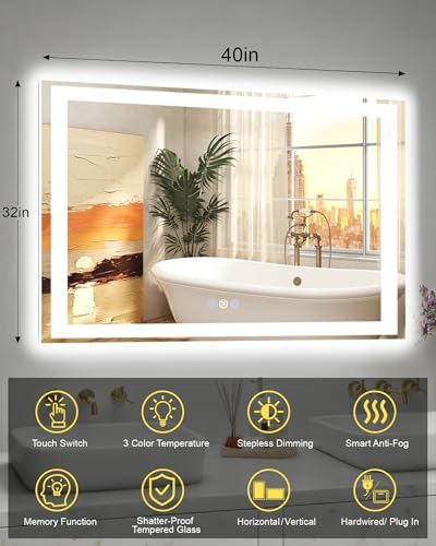 40x32 LED Bathroom Mirror, 6000LM, Separate Front and Back Lights