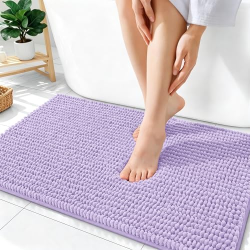 OLANLY Thick Chenille Absorbent Bathroom Rugs Mat 36x24, Lavender
