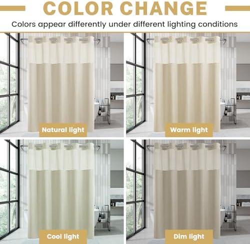 WONICY No Hook Stall Shower Curtain with Snap-in Liner, Cream, 54 x 80