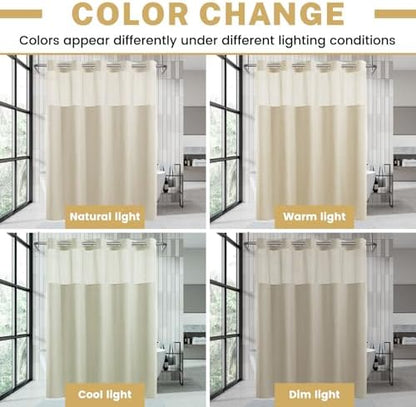 WONICY No Hook Small Shower Curtain with Snap-in Liner, Cream, 36 x 74