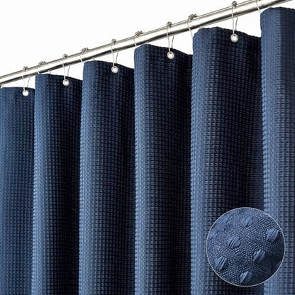 Dynamene Long Waffle Shower Curtain 256 GSM Heavy Fabric 72x80 Navy Blue