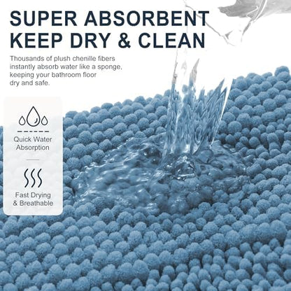 Smiry Thick Chenille Bathroom Runner Rugs 44x24, Soft Bath Mat, Airy Blue
