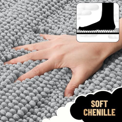OLANLY Thick Bathroom Runner Rugs 59x20, Chenille Bath Rugs, Light Grey