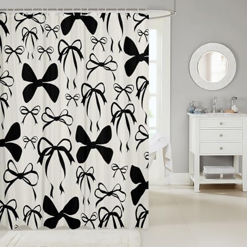 jejeloiu Cute Bowknot Shower Curtain for Bathroom Decor 72"x84" Gray Girls Bow Black Leopard Bath Curtain Kawaii Bathroom Accessories Waterproof Polyester Fabric for Stalls Bathtubs Princess Decor