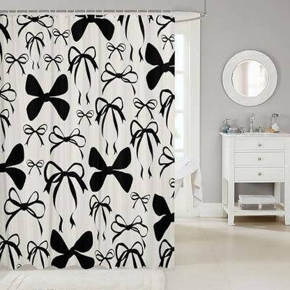 jejeloiu Cute Bowknot Shower Curtain for Bathroom Decor 72"x84" Gray Girls Bow Black Leopard Bath Curtain Kawaii Bathroom Accessories Waterproof Polyester Fabric for Stalls Bathtubs Princess Decor