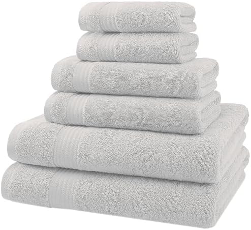 American Veteran Towel, 6 Piece Towel Set for Bathroom, 100% Cotton Turkish Bathroom Towels, 2 Bath Towels 2 Hand Towels 2 Washcloths, Silver Grey