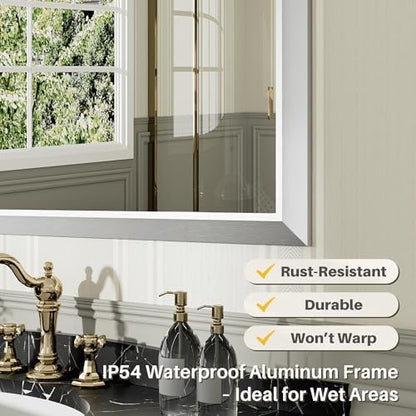 Briivue Bathroom Wall Mirror, Silver Brushed Nickel Metal Frame, 40x36 Inch