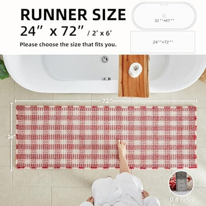 TYUU Long Christmas Bath Mat, Cute Waffle Runner Rug, 72x24 Red & White