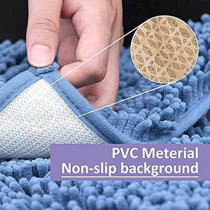 Blue Bathroom Rugs Chenille Bath Mats Set 2 Piece Extra Soft and Absorbent Shaggy Rugs, Machine Wash and Dry, Perfect Plush Bath Mats for Tub, Shower, Bathroom Decor, Washable Carpets Set