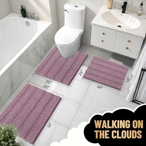 OLANLY Thick Toilet Rugs U-Shaped 24x20, Soft Chenille Bath Mat, Deep Plum