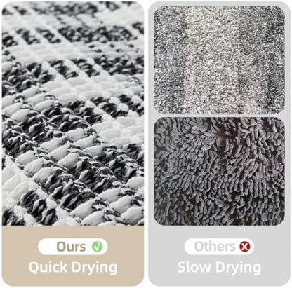 TYUU Waffle Runner Rug Bathroom, Long Boho Bath Mat, 60x24 Black & White