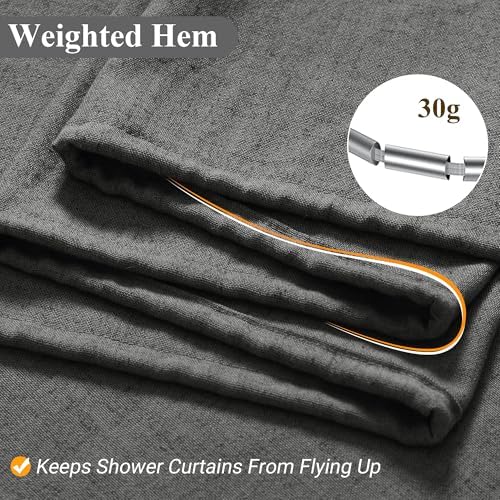 Naturoom Linen Shower Curtain 80 Inch Long for Bathroom Dark Grey 1 Panel
