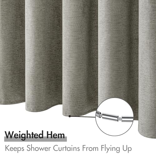 MIULEE Linen Fabric Shower Curtain Grey W72*L72 12 Metal Hooks