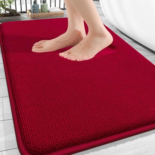 OLANLY Thick Memory Foam Bathroom Rugs 30x20, Soft Absorbent Bath Mat, Red