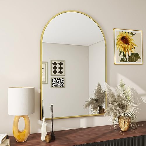 BEAUTYPEAK 20"x30" Arch Bathroom Wall Mirror, Gold