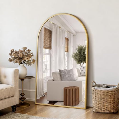 Arched Bathroom Mirror for Wall, 50" x 30" Metal Frame Vanity Mirror, Gold