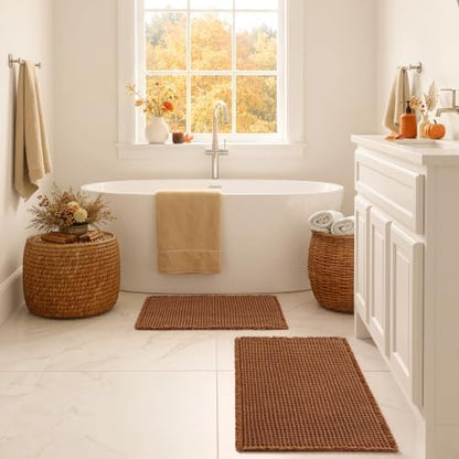 MIULEE Fall Terracotta Set of 2 Waffle Bathroom Rugs Bath Mat 24x36 Inch