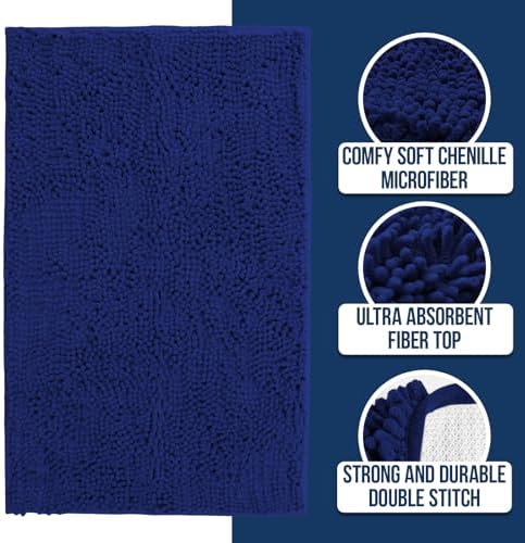 Muddy Mat® | Chenille Bathroom Rugs Quick Dry Microfiber Mats Non Slip Washable, Extra Thick, Soft and Highly Absorbent Bath Mats for Bathroom, Kitchen, and Shower Floor - Navy Blue 24"x59"