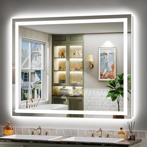 Briivue 48x38 Inch LED Bathroom Mirror with Lights, Backlit & Front Lit