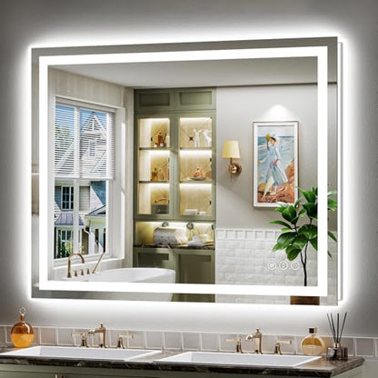 Briivue 48x38 Inch LED Bathroom Mirror with Lights, Backlit & Front Lit
